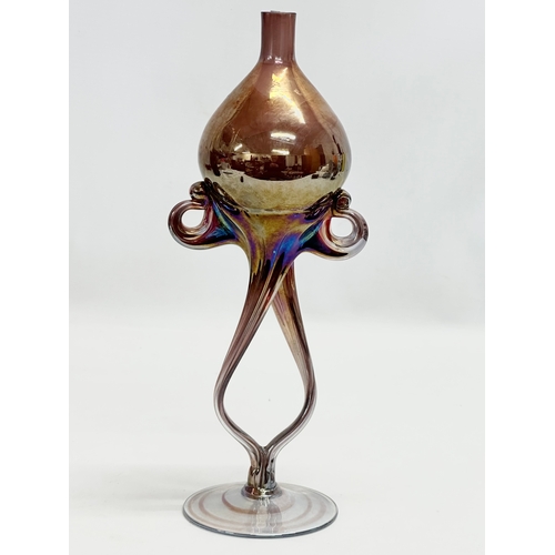 149 - Two 20th Century Polish art glass oil lamps by Krosno. 28cm. Finger lamp 10x14cm.