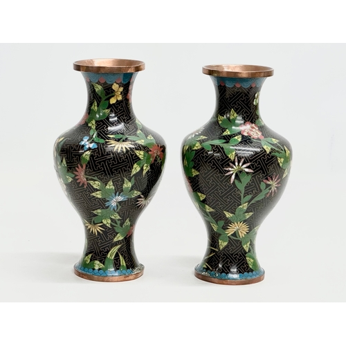 190 - A pair of Early 20th Century Chinese cloisonné enamel vases. 21cm