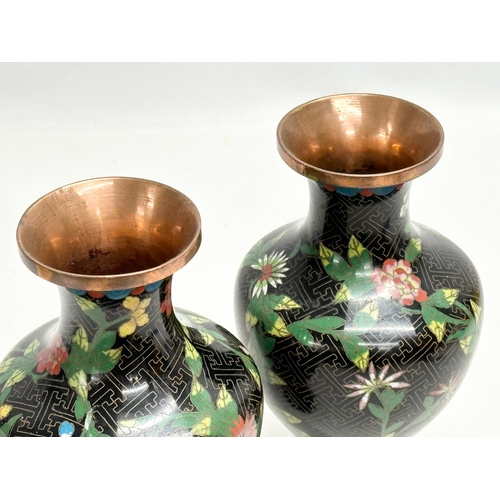 190 - A pair of Early 20th Century Chinese cloisonné enamel vases. 21cm