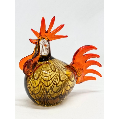 242 - 2 Murano style art glass roosters. Probably Chinese. 21x20cm