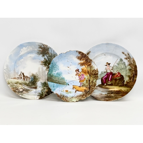 245 - 3 Late 19th Century French hand painted plates. Coiffe et Cie, Limoges. Circa 1891-1914. 23cm. 20cm