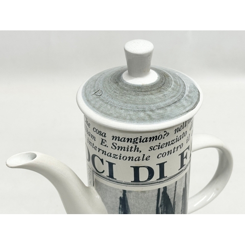 438 - A Mid Century ‘Newspaper’ coffee pot. The Monastery Rye. Cinque Ports Pottery LTD. 27cm