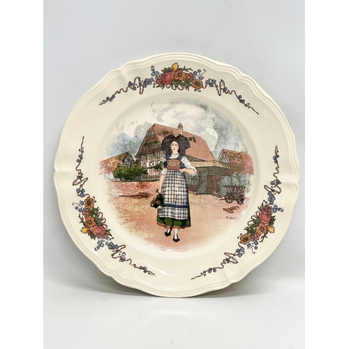 389 - 3 French Faienceries ‘Obernai’ plates by Sarreguemines. Faience/tin glaze. Alsatian village scenes. ... 