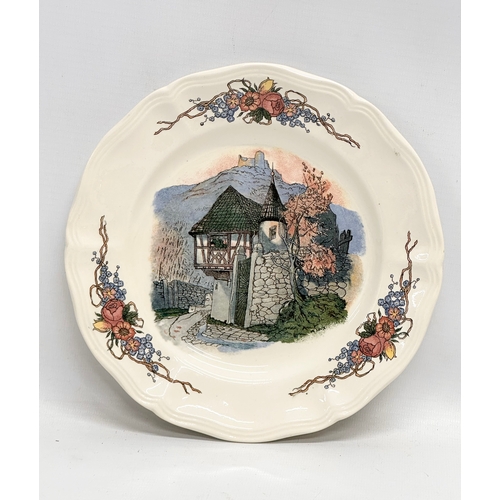 389 - 3 French Faienceries ‘Obernai’ plates by Sarreguemines. Faience/tin glaze. Alsatian village scenes. ... 