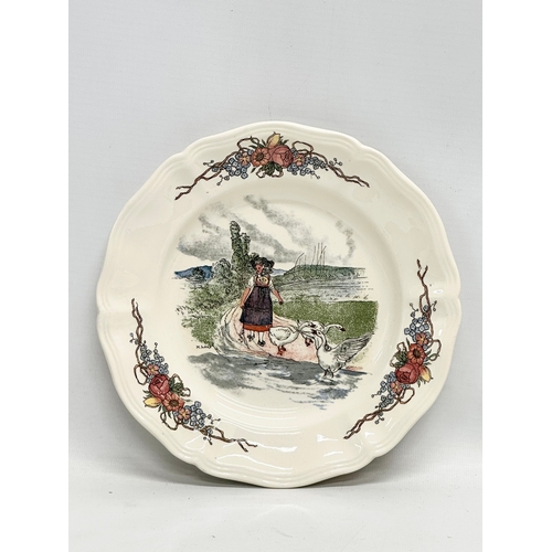 389 - 3 French Faienceries ‘Obernai’ plates by Sarreguemines. Faience/tin glaze. Alsatian village scenes. ... 