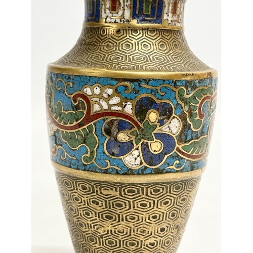 194 - A 19th Century Japanese brass and cloisonné enamel vase. 15cm