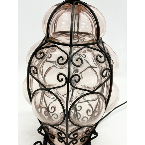 155 - A Mid Century Murano style caged bubble glass table lamp. Probably Mexican. Circa 1960-1970. 35cm no... 