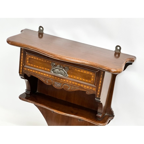 248 - A Late 19th Century Victorian inlaid mahogany wall bracket with drawer. 41x16x51cm