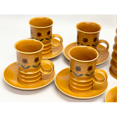 226 - A Mid Century Carlton Ware ‘Sunflower’ coffee service. 13 piece. Coffee pot 32cm 4 cups, 6 saucers, ... 