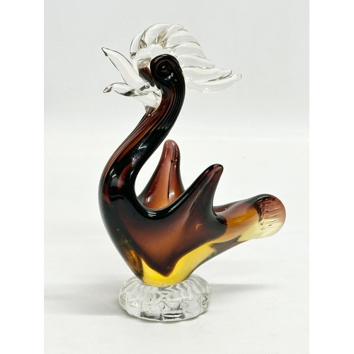 443 - A small Venetian Murano Glass rooster. Together with 2 art glass animals. 11x15cm. Deer 17cm