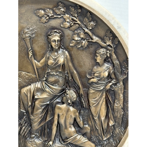 22 - A good quality 19th Century bronze relief wall plaque in marble frame. 21.5cm