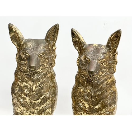 75 - A pair of large Late 19th Century brass fireside foxes. 42.5cm.