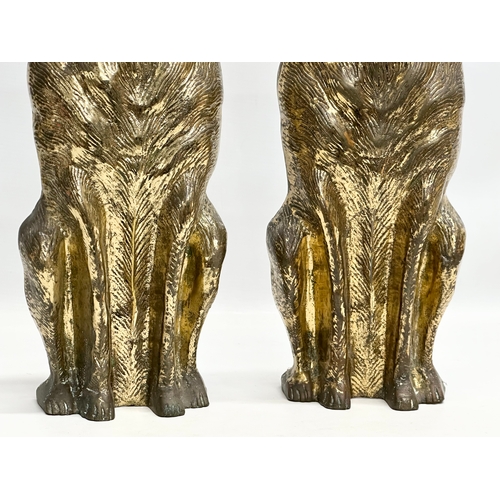 75 - A pair of large Late 19th Century brass fireside foxes. 42.5cm.