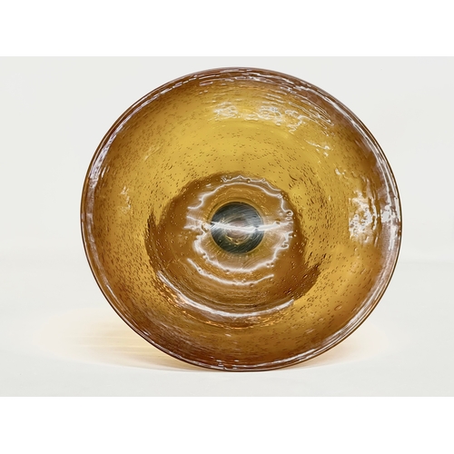 157 - A large amber glass controlled bubble, footed centrepiece bowl. Possibly by La Verrerie de Biot. Fra... 