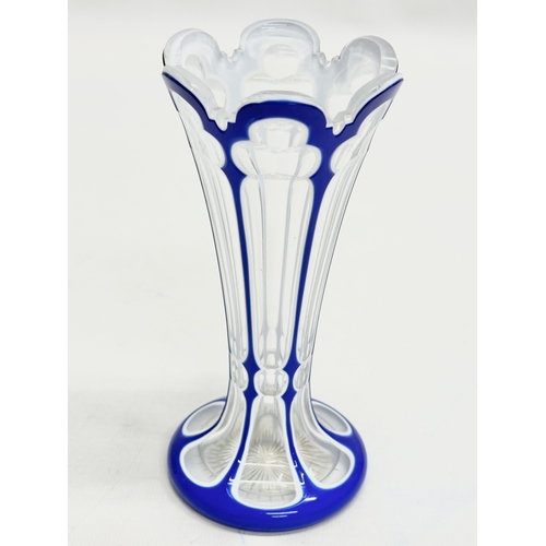 108 - A Late 19th Century Bohemian opaline and cobalt blue glass vase. 1850-1900. 15cm.