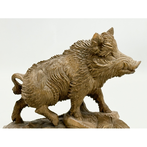 45 - Ed. R. Blatter. A fine quality Late 19th Century Swiss Black Forest, carved limewood boar. Circa 187... 