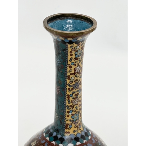 52 - A Late 19th Century Japanese cloisonné enamelled bottle vase. Meiji Period (1868-1912) 22cm.