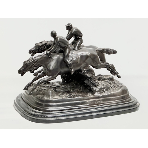 1 - A large signed Early 20th Century bronze sculpture of race horses and jockeys. After Paul Louis Emil... 