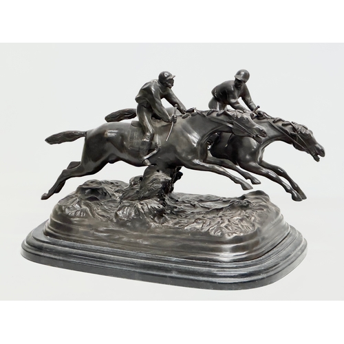 1 - A large signed Early 20th Century bronze sculpture of race horses and jockeys. After Paul Louis Emil... 