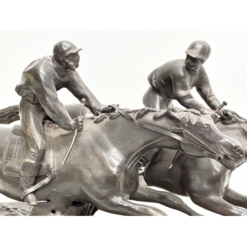 1 - A large signed Early 20th Century bronze sculpture of race horses and jockeys. After Paul Louis Emil... 