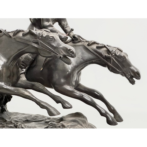 1 - A large signed Early 20th Century bronze sculpture of race horses and jockeys. After Paul Louis Emil... 