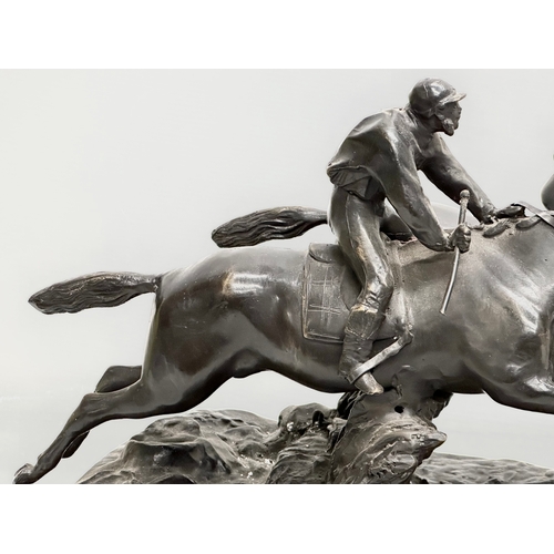 1 - A large signed Early 20th Century bronze sculpture of race horses and jockeys. After Paul Louis Emil... 