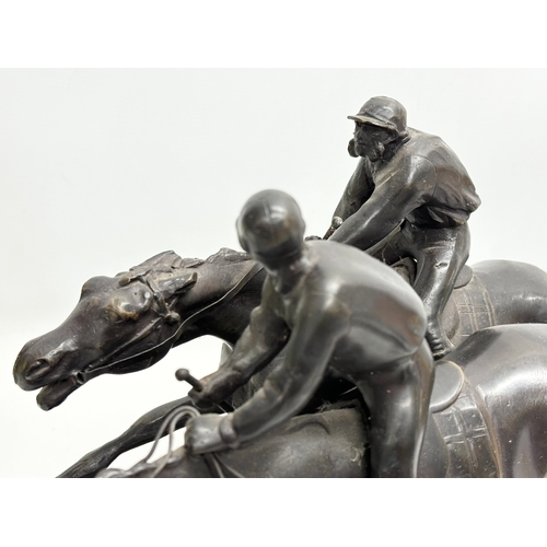 1 - A large signed Early 20th Century bronze sculpture of race horses and jockeys. After Paul Louis Emil... 