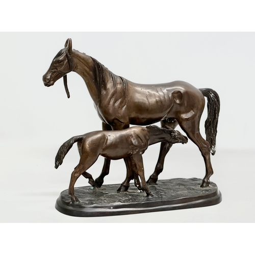 2 - A large signed Early 20th Century bronze sculpture of horses. After Pierre Jules Mene. 32x13x30cm.