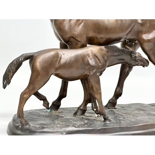 2 - A large signed Early 20th Century bronze sculpture of horses. After Pierre Jules Mene. 32x13x30cm.