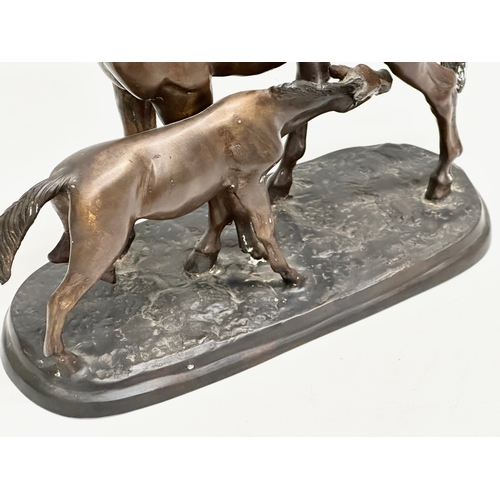 2 - A large signed Early 20th Century bronze sculpture of horses. After Pierre Jules Mene. 32x13x30cm.