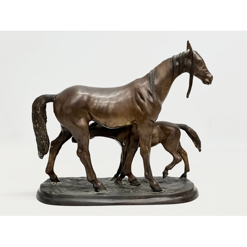 2 - A large signed Early 20th Century bronze sculpture of horses. After Pierre Jules Mene. 32x13x30cm.