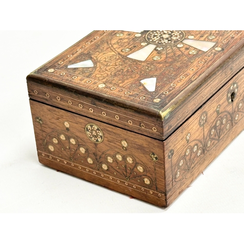 85 - A 19th Century Victorian rosewood trinket box, with copper and Mother of Pearl inlay. 14.5x9x6cm.