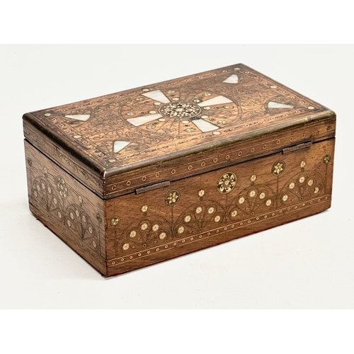 85 - A 19th Century Victorian rosewood trinket box, with copper and Mother of Pearl inlay. 14.5x9x6cm.