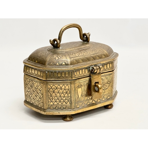 87 - A Late 19th Century Rajasthan Indian brass pandan box. 17x12x13cm.