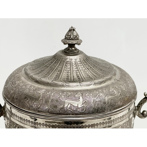 114 - A Late 19th Century silver plated biscuit barrel by Lee & Wigfull Ltd. Decorated with East Asian god... 