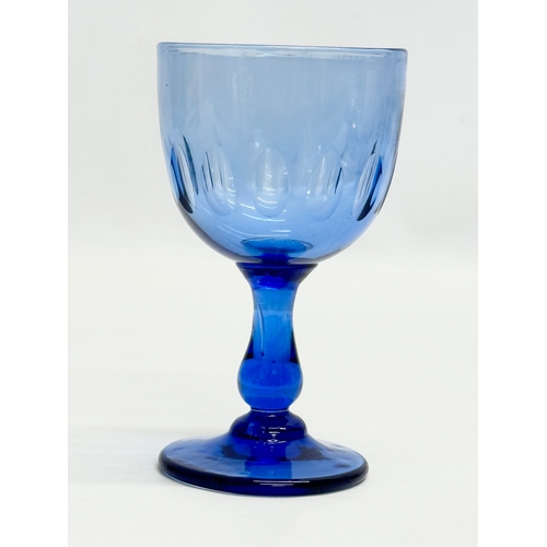 263 - 3 19th Century Victorian coloured drinking glasses. An 1870’s blue, slice cup port glass 7x12cm. A B... 