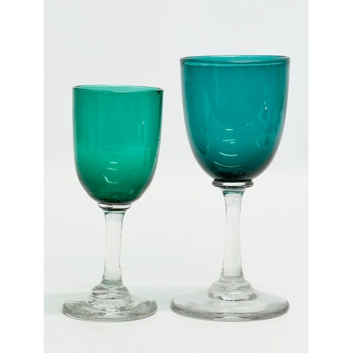 263 - 3 19th Century Victorian coloured drinking glasses. An 1870’s blue, slice cup port glass 7x12cm. A B... 