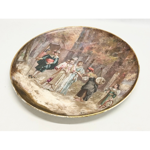 266 - A large signed Late 19th Century hand painted Creil Et Montereau pottery charger. Signed by artist. ... 