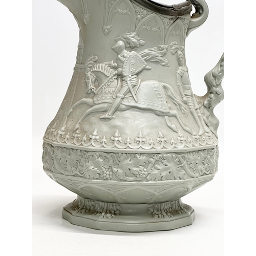 277 - A Mid 19th Century William Ridgway & Son ‘Eglington Tournament’ moulded relief jug, with pewter lid.... 