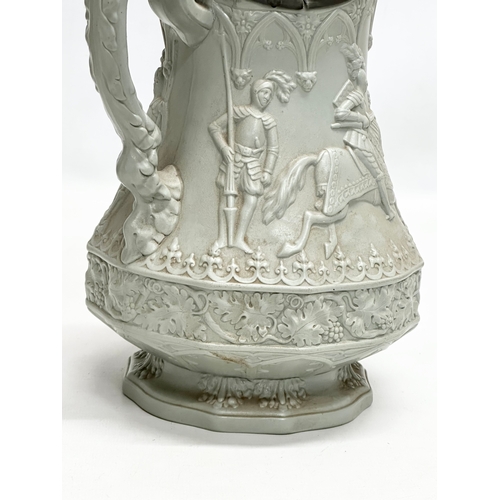 277 - A Mid 19th Century William Ridgway & Son ‘Eglington Tournament’ moulded relief jug, with pewter lid.... 