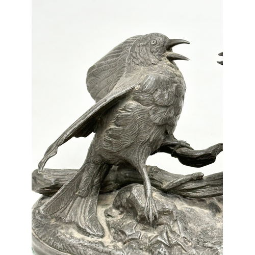 130 - A signed Late 19th/Early 20th Century pewter sculpture of 2 birds. Signed Chanhomme 1850. 17x12x13cm... 