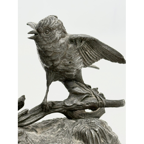 130 - A signed Late 19th/Early 20th Century pewter sculpture of 2 birds. Signed Chanhomme 1850. 17x12x13cm... 