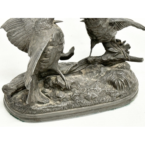 130 - A signed Late 19th/Early 20th Century pewter sculpture of 2 birds. Signed Chanhomme 1850. 17x12x13cm... 