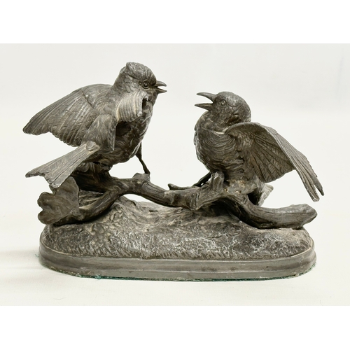 130 - A signed Late 19th/Early 20th Century pewter sculpture of 2 birds. Signed Chanhomme 1850. 17x12x13cm... 