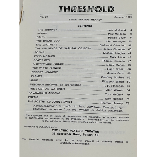 322 - Threshold 22. Summer 1969. With hand written note from T.P. Flanagan to Deborah Brown, about his art... 