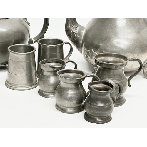 334 - A collection of 19th Century pewter. 2 pewter teapots by Joseph Deakin & Sons, F. Simpson & Co. 4 19... 