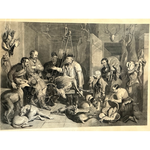 14A - Thomas Lewis Atkinson. After Frederick Tayler. A large 19th Century engraving ‘Weighing the Deer’ in... 