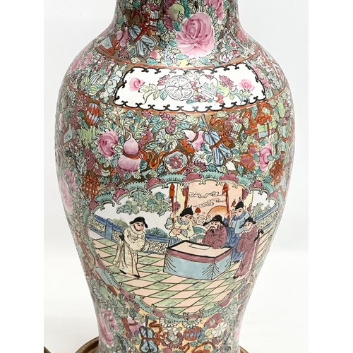 346 - A large Chinese Rose Medallion pottery table lamp. 60cm