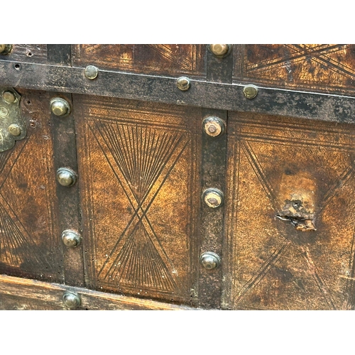 10 - A good quality Mid 19th Century Louis Vuitton style leather bound trunk. 82x49x52cm