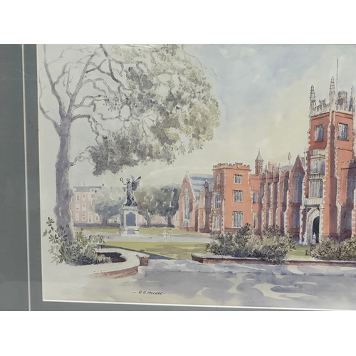 295C - R. G. Mulree. A large watercolour drawing. Queen’s University, Belfast. 61x30cm. Frame 85x53cm